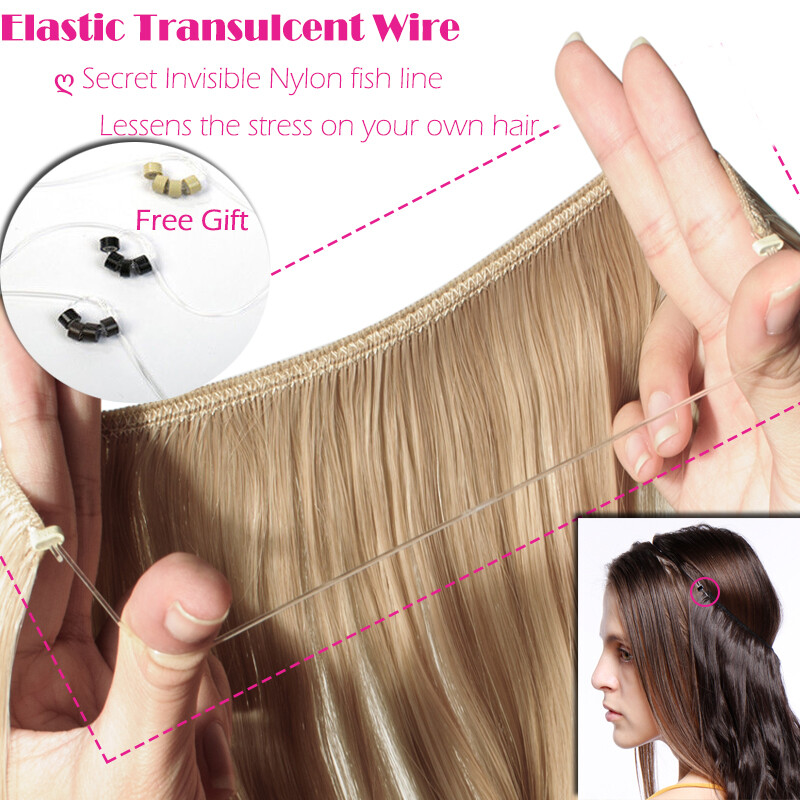 One pieces No Clips Fish Line Hair Wire /on In Remy Human Hair Extensions W56