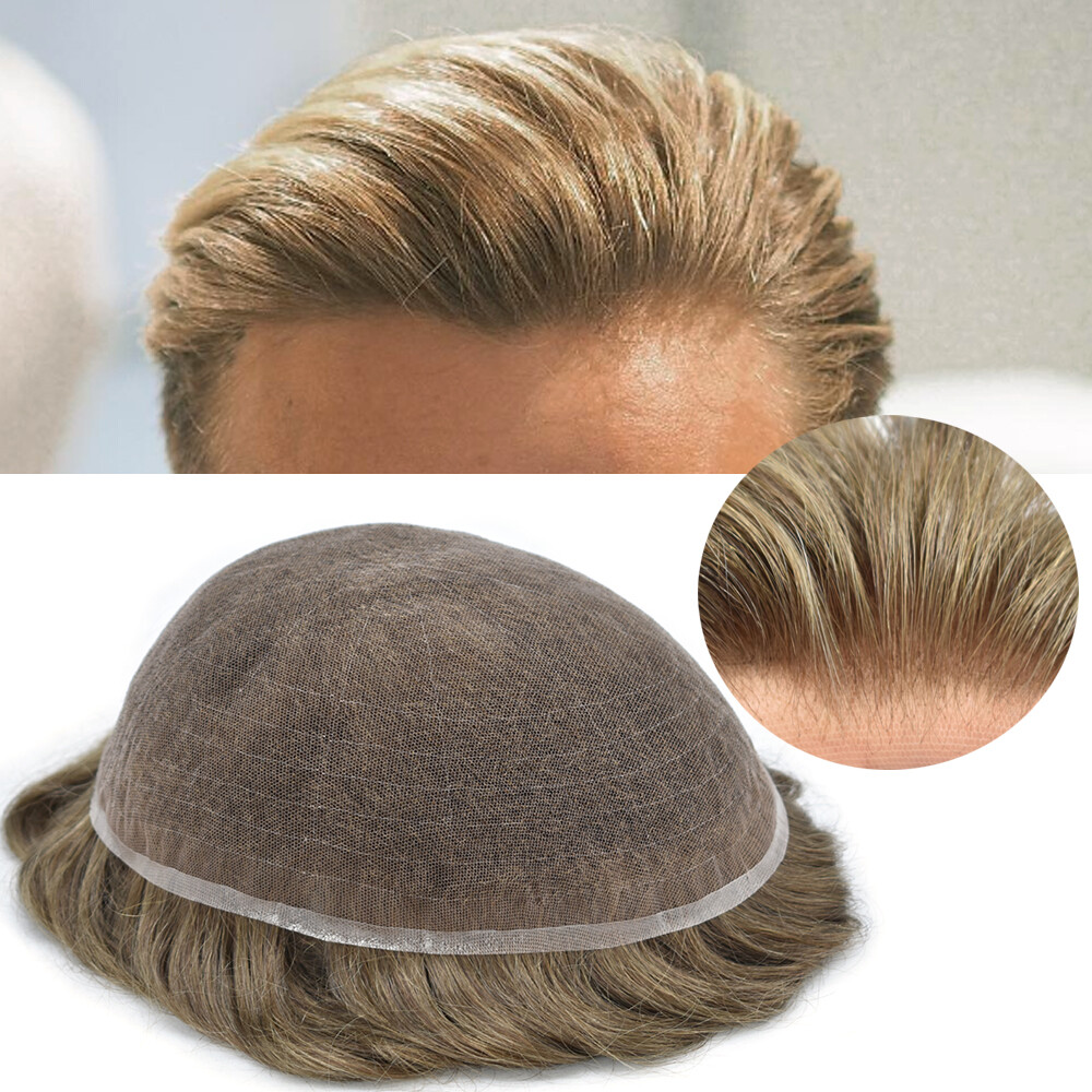 Full French Lace Mens Toupee Hairpiece Bleached Human Hair Replacement System US
