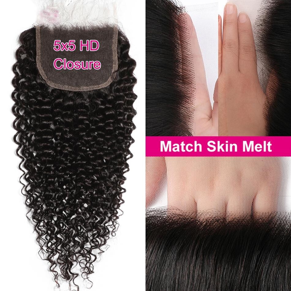 12A 18INCH Brazilian VIRGIN HUMAN HAIR DEEP CURL 5X5 WIDE HD LACE CLOSURE 80g 1B