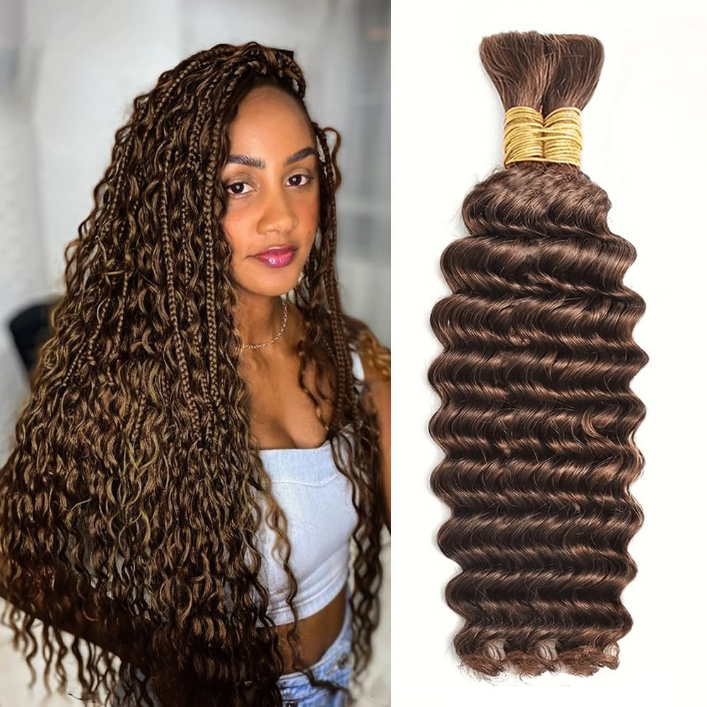 Human Braiding Hair for Boho Braids Human 110G 18 Inch Color 4 Deep Wave Boho Bu