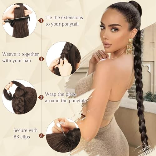 Long Braid Ponytail Extension with Hair Tie 26 Inch (Pack of 2) Ash Blonde
