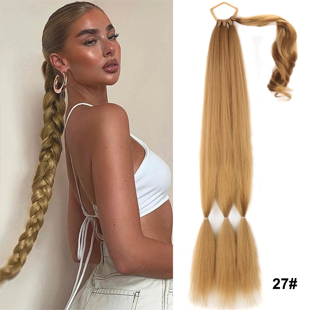 Black Brown Blonde Braided Ponytail Extensions Synthetic Fake Hair For Women