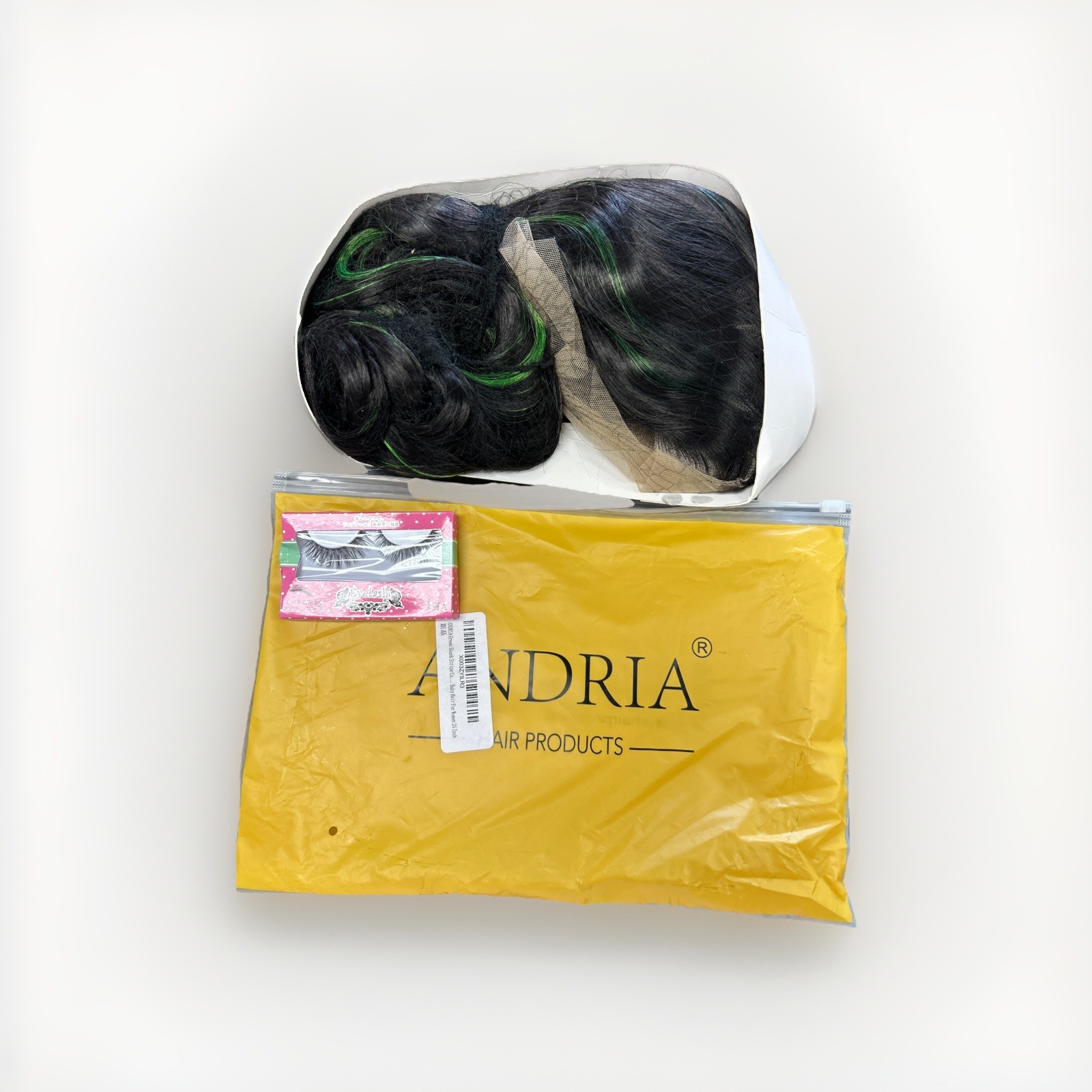 Andria Wig Baby Hair,Black And Green Body Cuve 24” With Eyelash Included