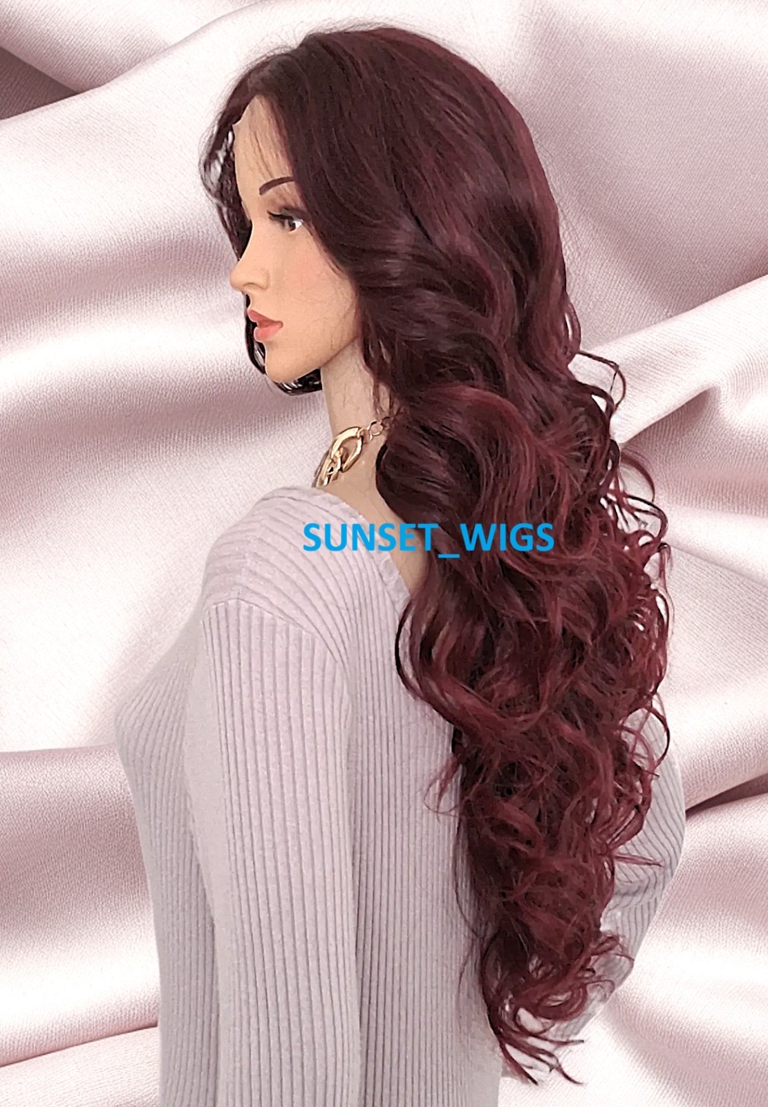 32″ LACE FRONT WIG LONG WAVY LAYERED BLACK BURGUNDY MIX #T1B.BURG HEAT OK NWT