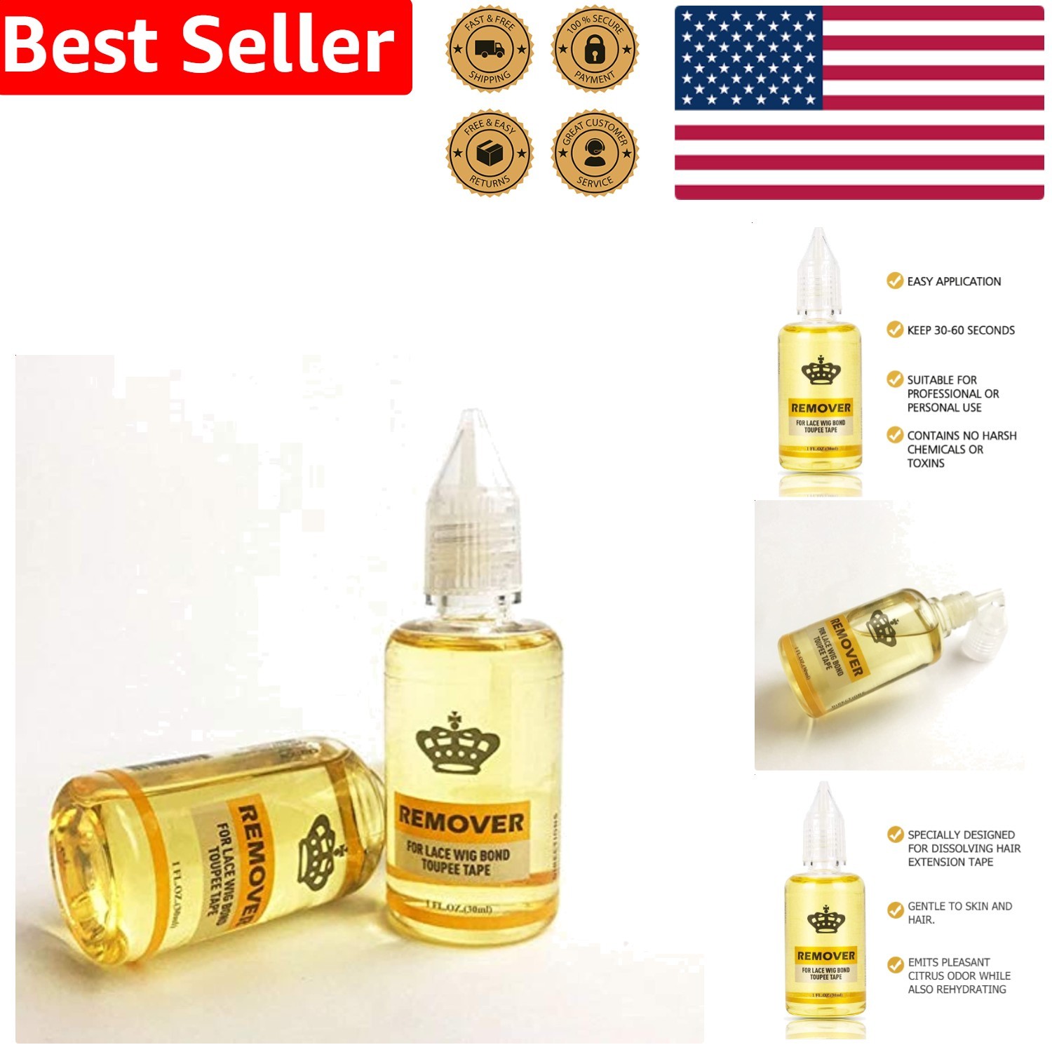 Hair Extension Remover Liquid – Fast Acting Tape Wig Glue Adhesive Solvent