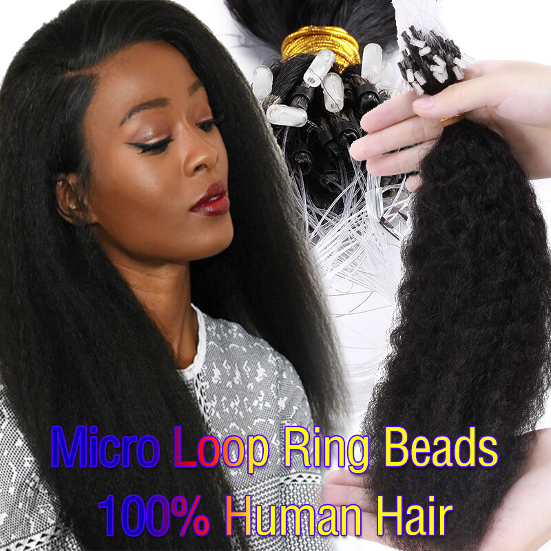 Kinky Straight YAKI Micro Links Loop Ring Beads Human Hair Extensions Pre Bonded