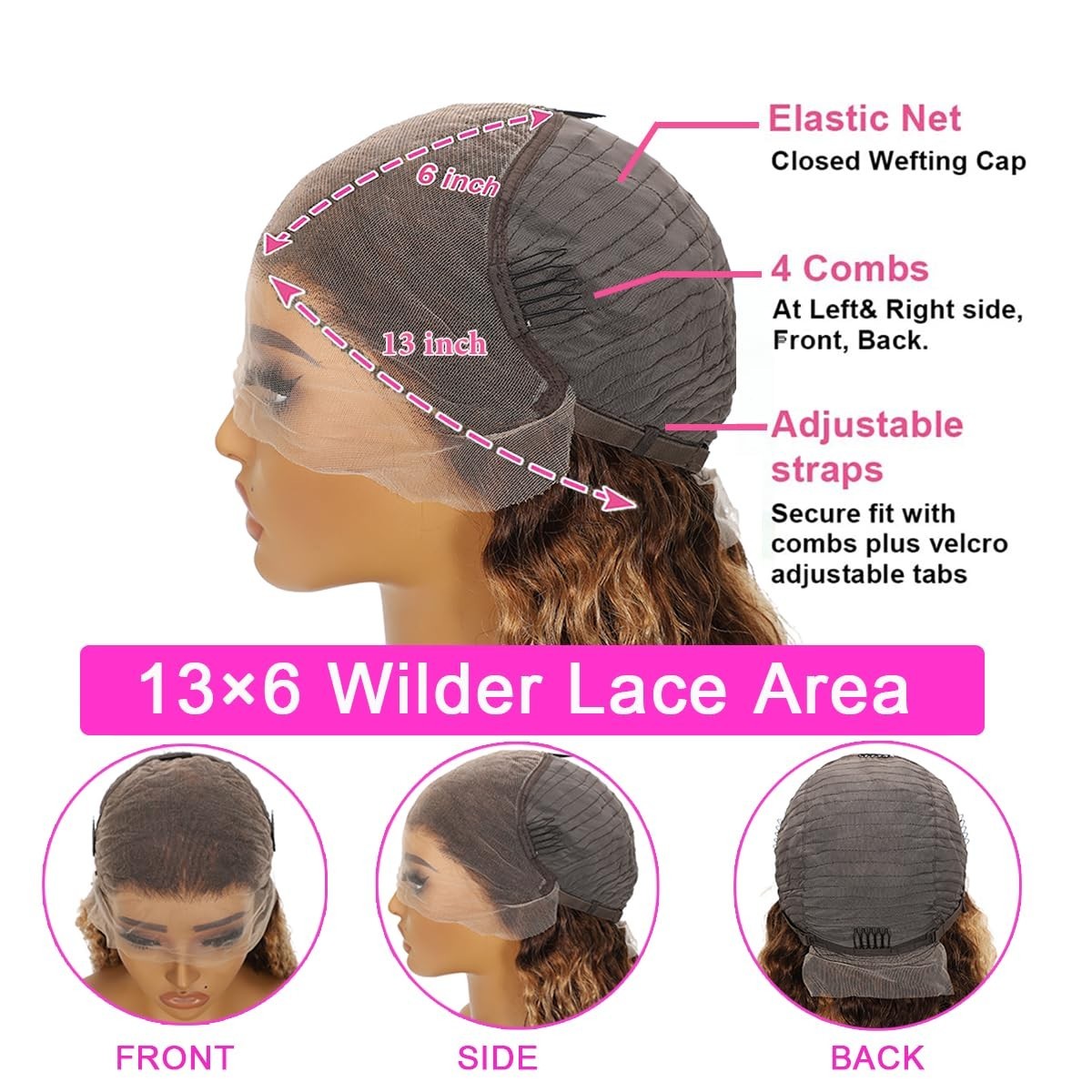 30″ Ombre Lace Front Wig Human Hair 200% Density 13×6 Honey Blonde Deep Wave HD