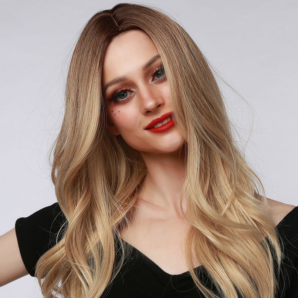 Long Ombré Brown Blonde Pink Curly Wavy Hair Wigs Women Daily Party Cosplay US
