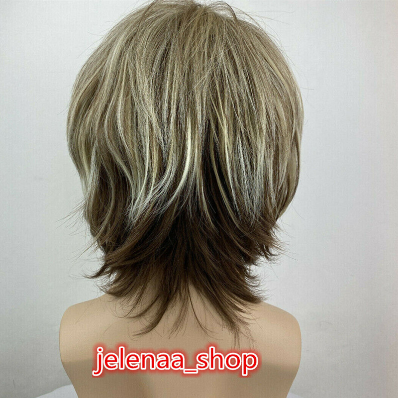 Mens Short Straight Blonde Mix Hair Wig European and American Oblique Bangs Wig