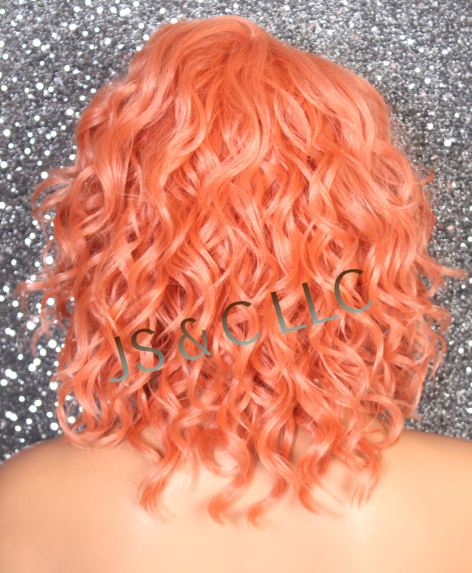 Human Hair blend Heat OK Full Lace Front Wig Wavy Layered FCFN Dk Peach