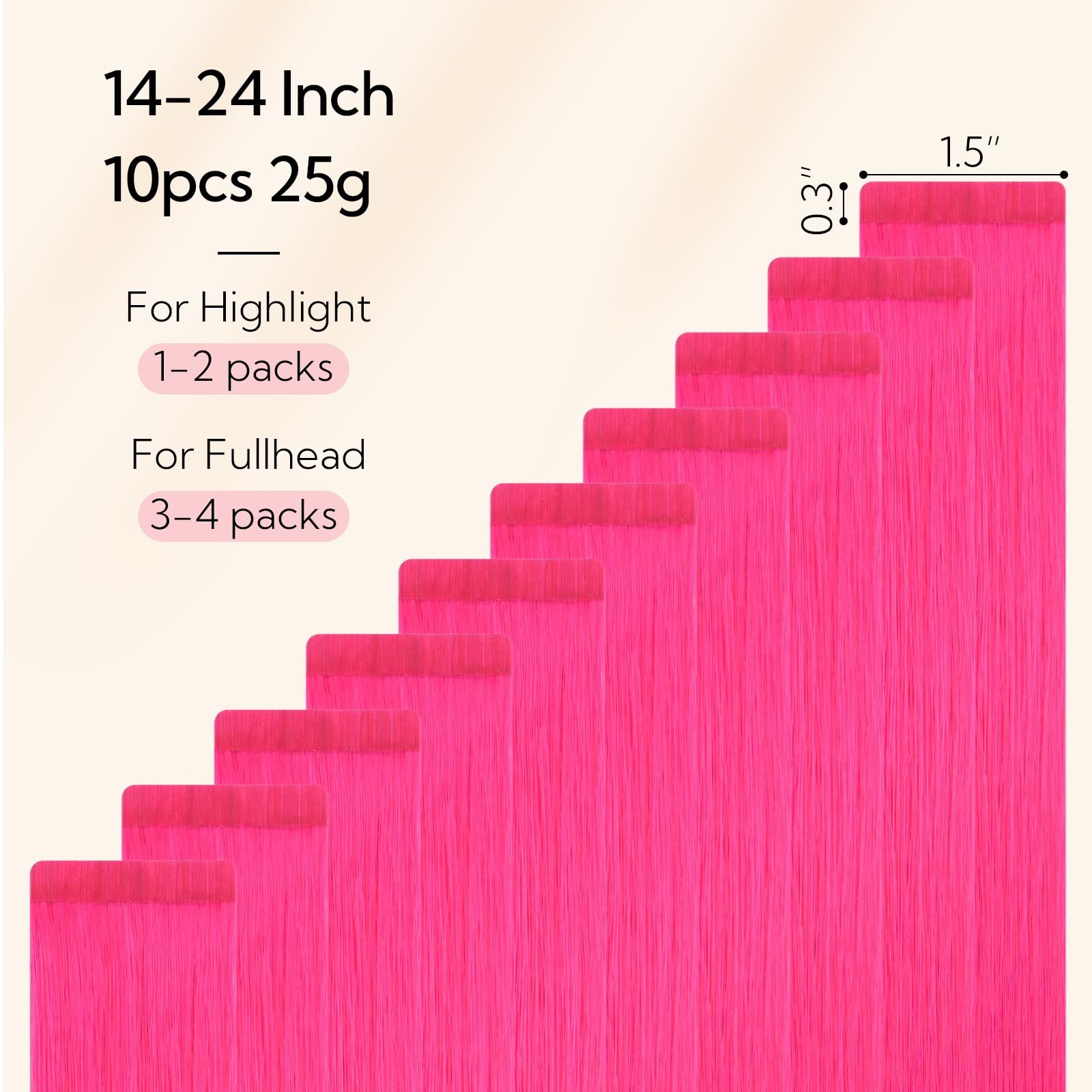 HOTBANANA 16″ Hot Pink Remy Tape in Hair Extensions 10pcs 25g Human Hair