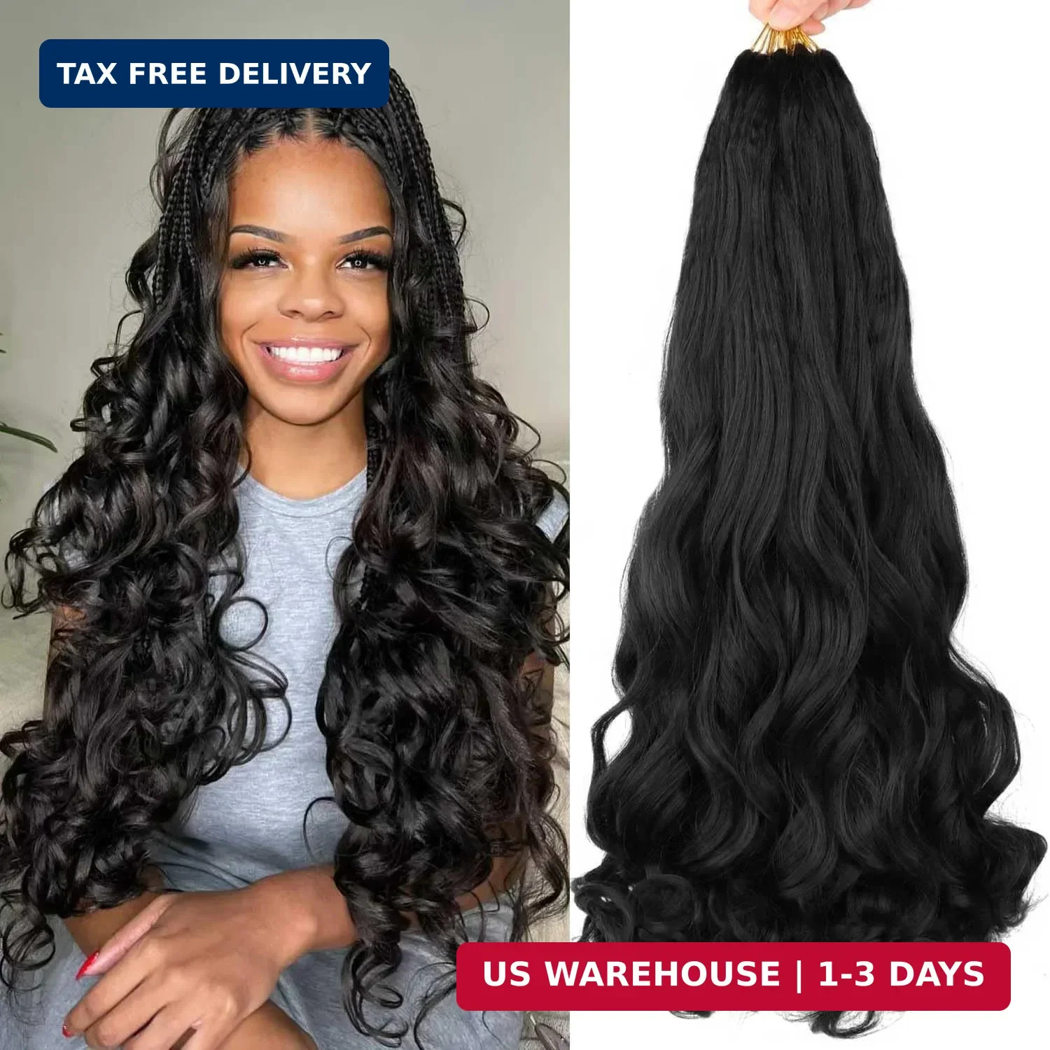 French Curl Braiding Hair Pre Stretched 24Inch 8 Packs Bouncy Wavy Braiding Hair