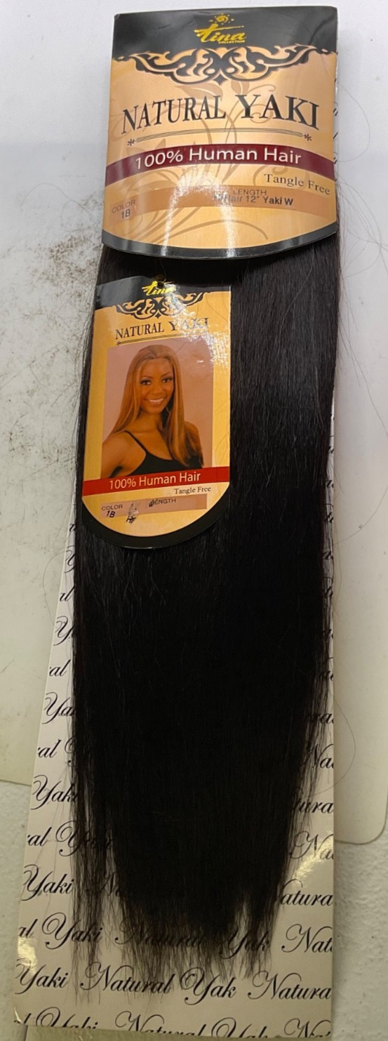 Tina Collection Natural Yaki 100% Human Hair Yaki 12″ Color: 1B