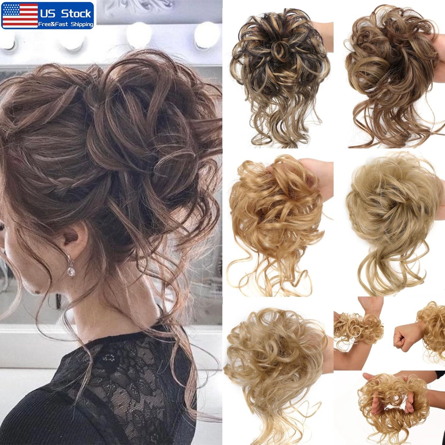 Wavy Curly Messy Bun Hair Piece Scrunchies Fluffy Donut Thick Updo Elegant USA