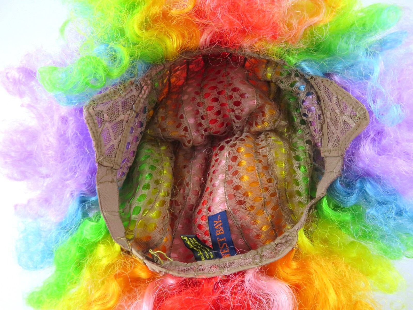 West Bay Vintage Professional Clown Wig Multi-Colors Kanekalon And Red Bowtie