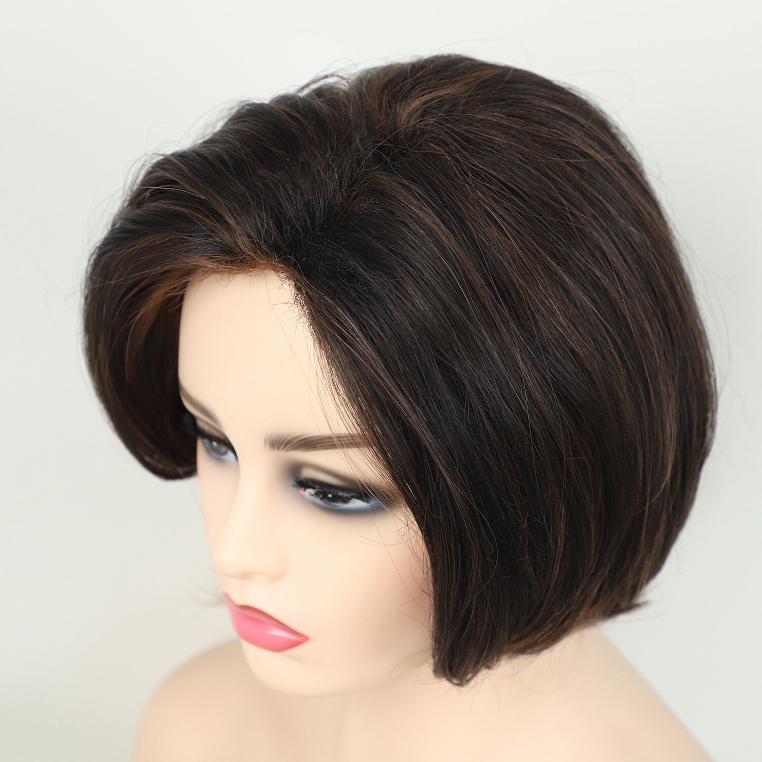 Short Black Mix Auburn Blonde Bob Wigs for Women Daily None Lace Synthetic