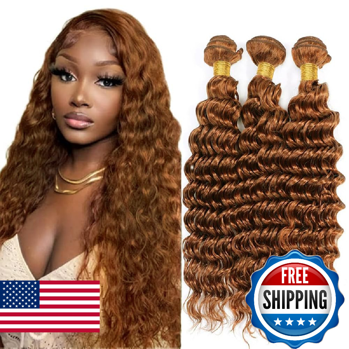 Xddnamei Brazilian Virgin Human Hair Bundles Color 30 Light Brown Deep Wave