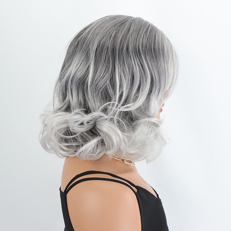 12in Silver Gray Wavy Wig for Women Heat Resistant Synthetic Full Cosplay Party