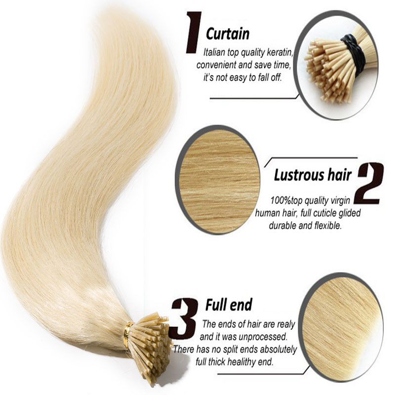 200Strands Stick I Tip Human Remy Hair Extensions Micro Ring Beads Pre Bonded US