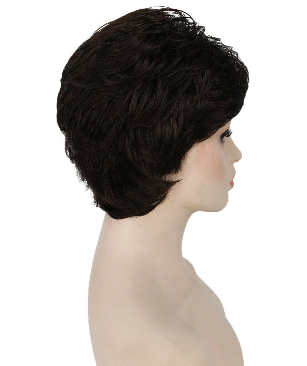 Hedy – Straight Kanekalon Synthetic Fiber Full Wig, 2.5 – 4.5 in, Dark Brown