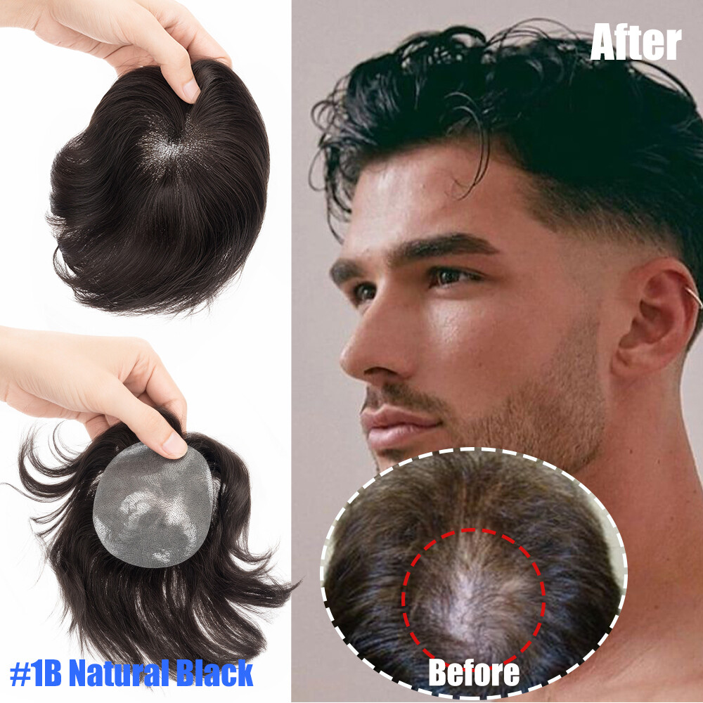 Toupee Human Hair Mini Replacement System Ultra Thin Skin PU For Bald Spot 8*8cm