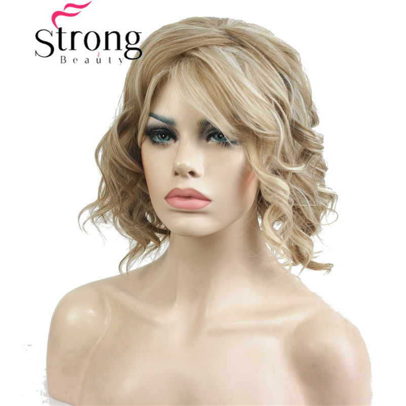 Short Black/Brown Ombre Bob, Side Part, No Bangs Full Synthetic Wigs for Women