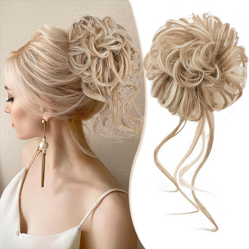 Natural Wrap on Messy Bun Hair Piece Ponytail Hair Extension Wedding Long Updo