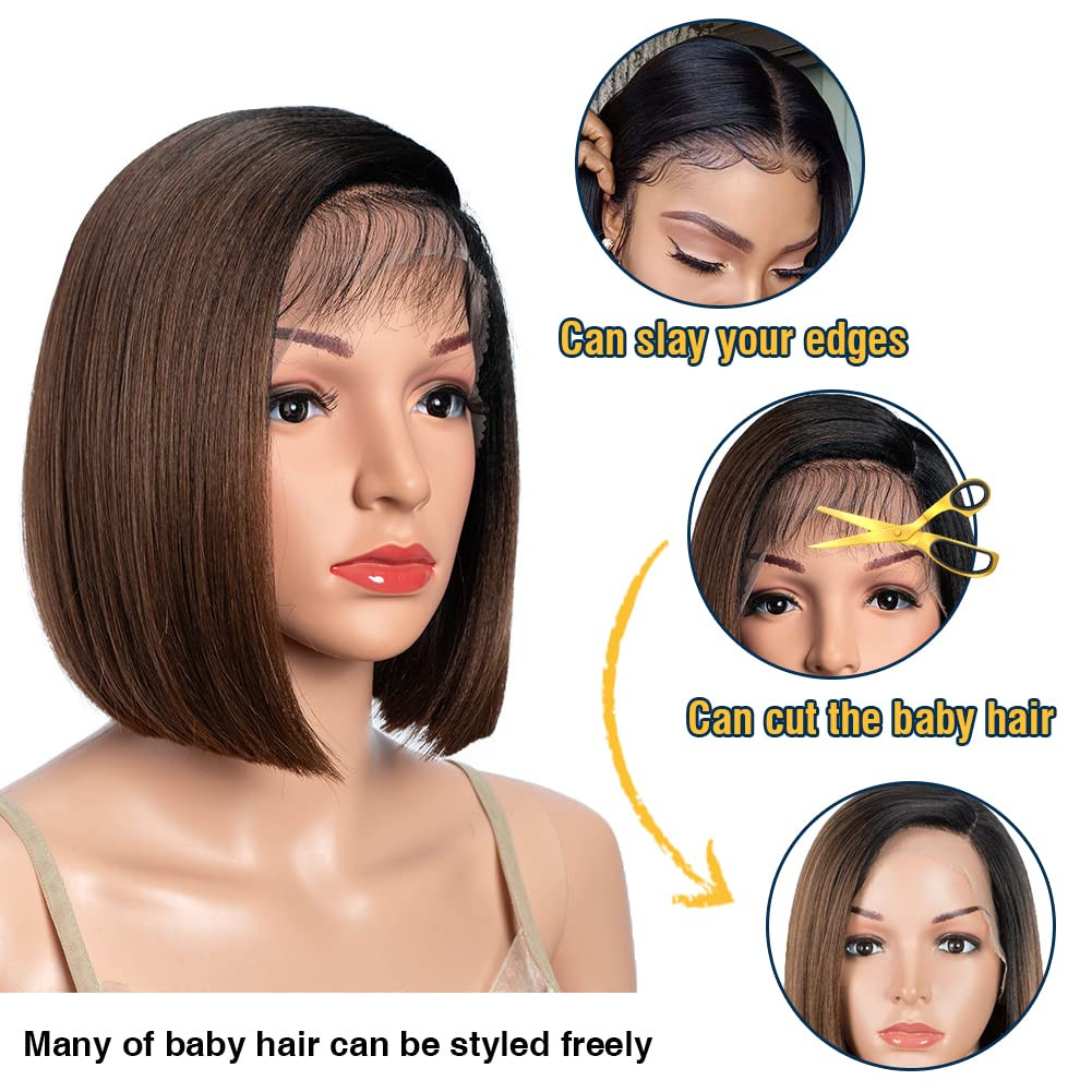 Asymmetrical Bob Lace Front Wig Short Side Part Synthetic Heat Resistant