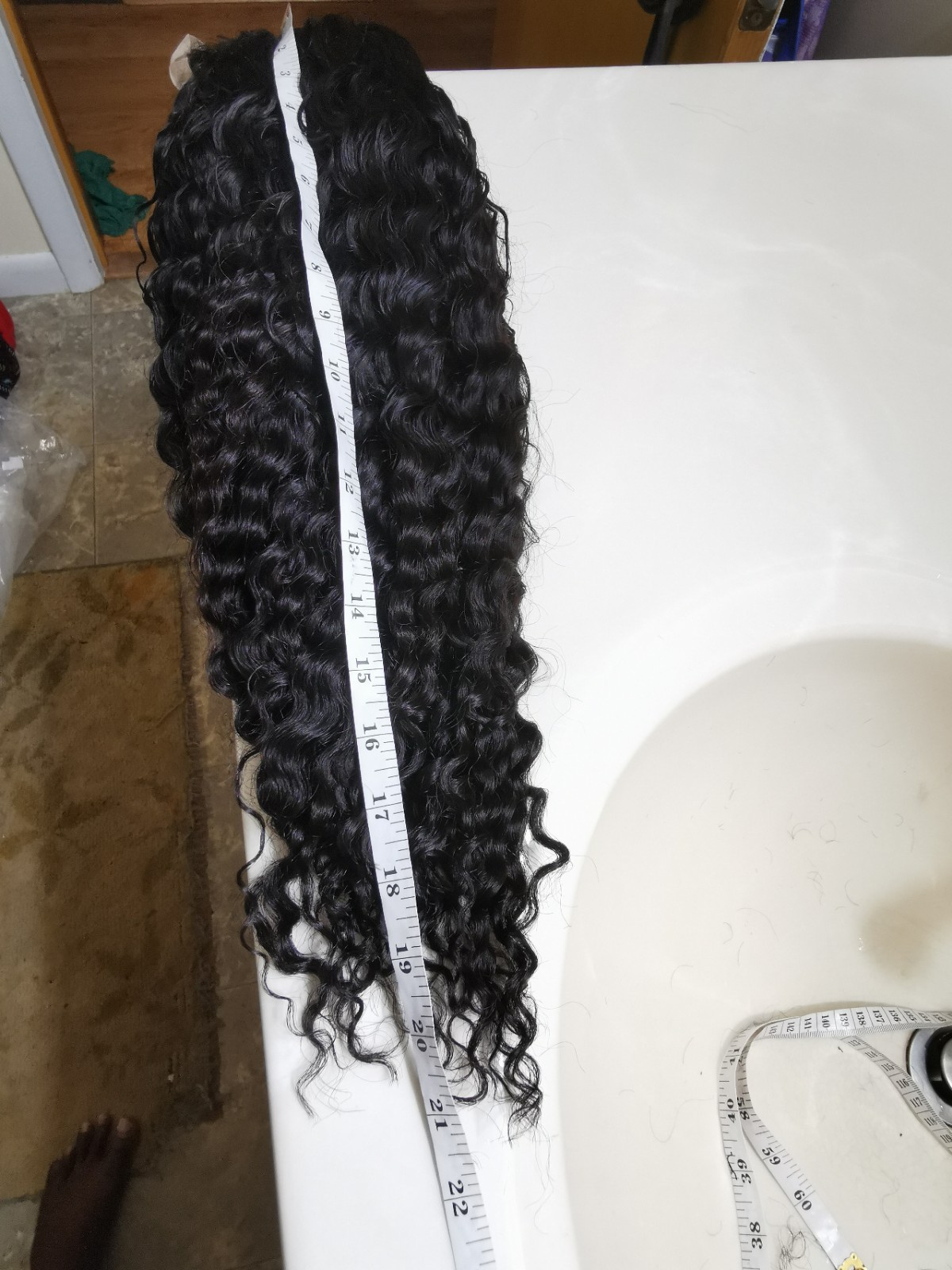 Quality Natural Black Curly Human Hair Glueless Deep Closure Wig 22″ Handmade
