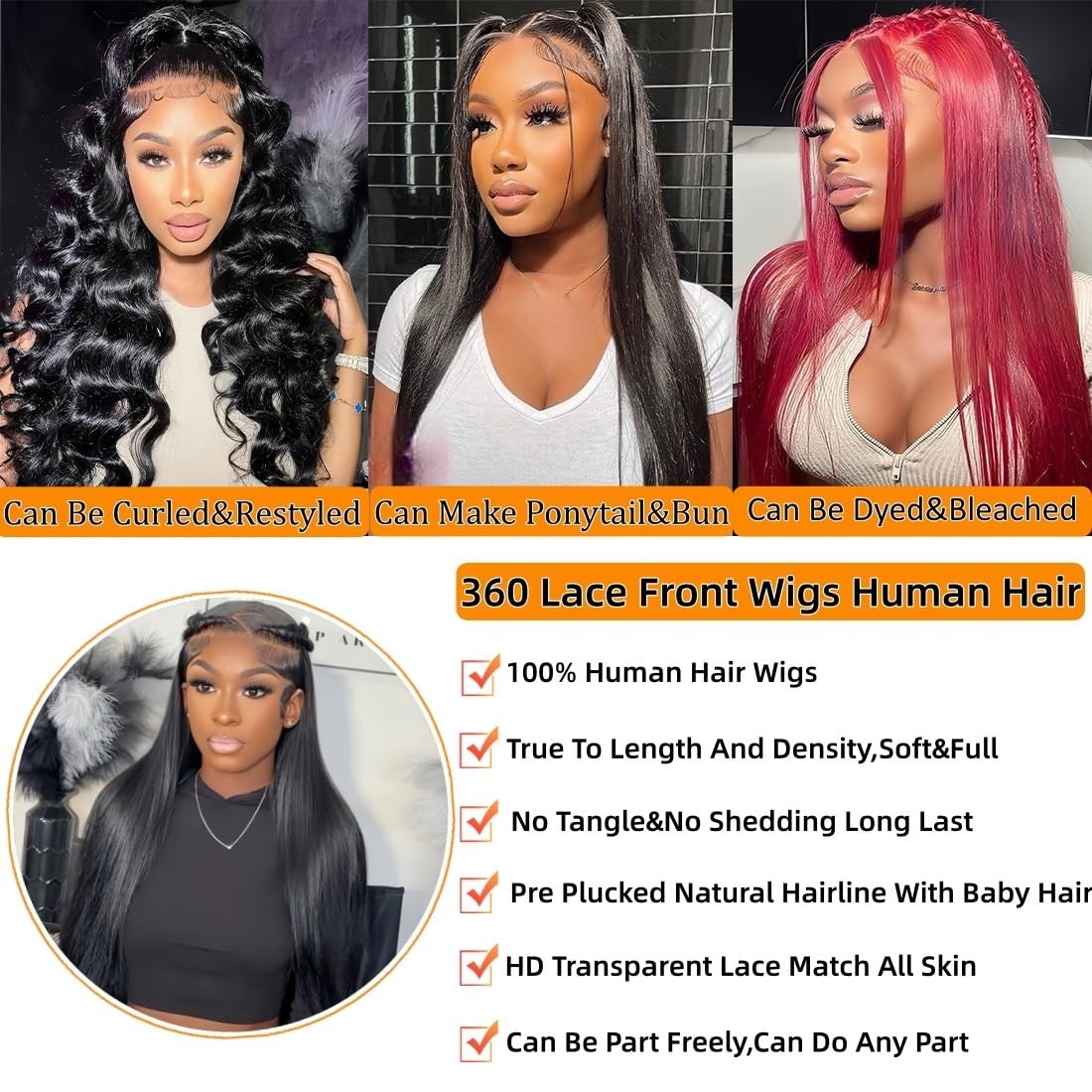 26″ 200% Density 360 Lace Front Wig – Pre-Plucked, Glueless, HD Transparent, Dra
