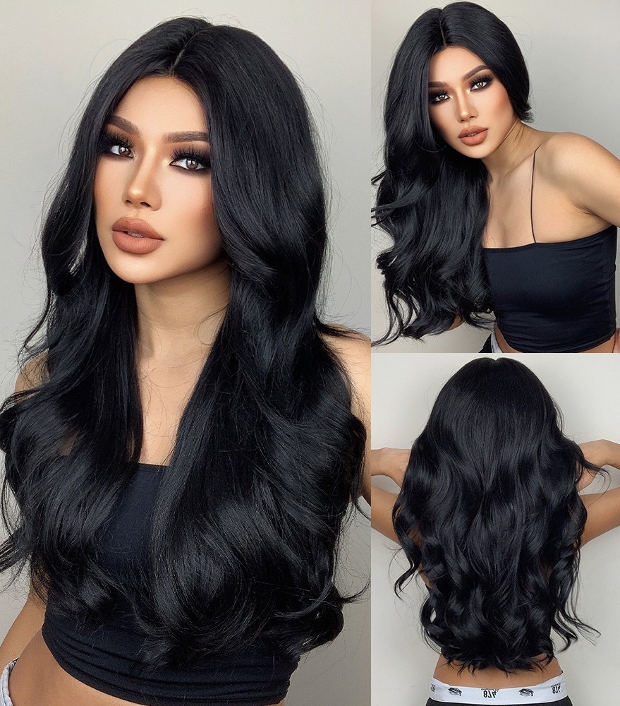 Costume Wig Off black Layered Synthetic Hair Heat Resistant Long Wavy