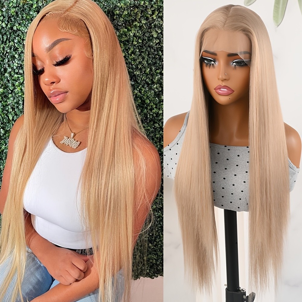 13×4 Long Straight Hair Ash Honey Blonde Lace Front Wigs Women Daily Pre Plucked