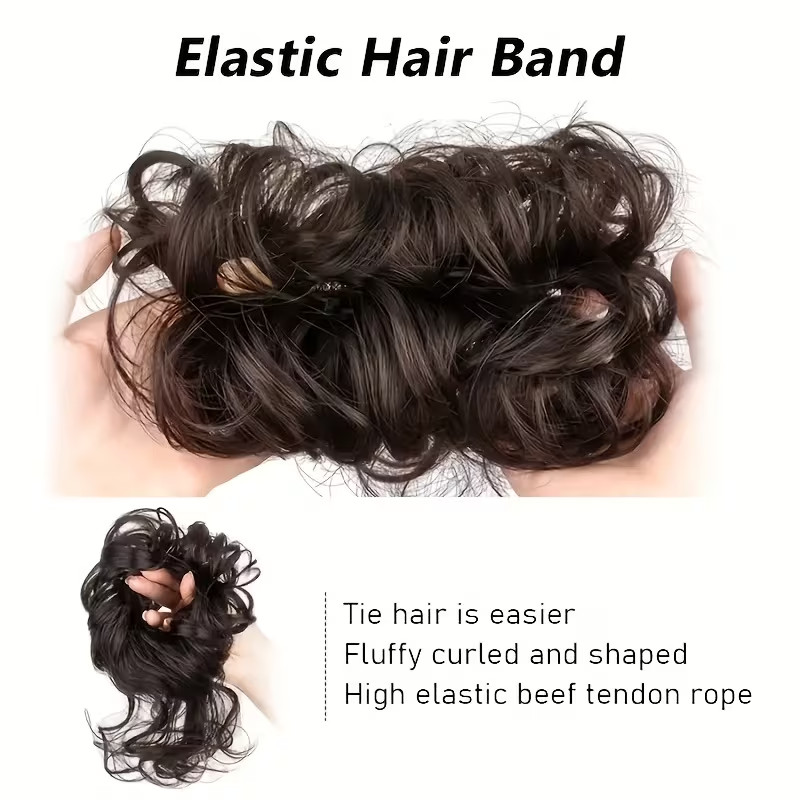 Messy Bun Hair Piece Tousled Updo Hair Extension Elastic Rubber Band Curly Wavy