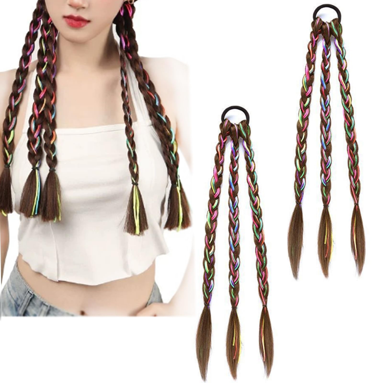 2 Packs Braided Ponytail Extension with Hair Tie Colored Box Braids Synthetic…