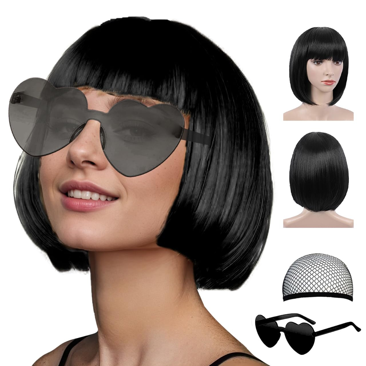 Short Bob Hair Wigs Straight with Flat Bangs Synthetic Colorful Cosplay Daily Pa