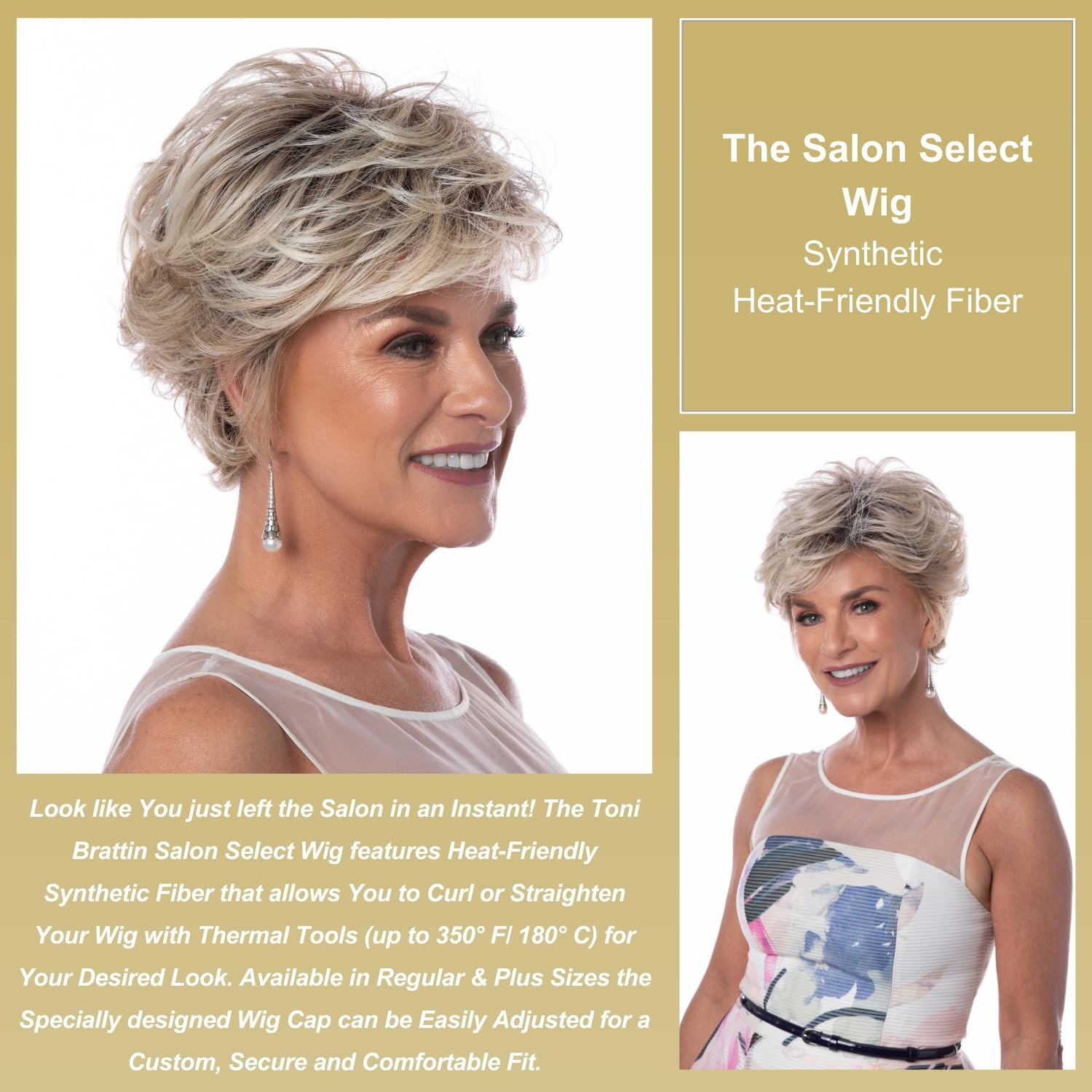 Brown Blonde Regular #314 Toni Brattin Salon Select Wig – Short Cut with Curled