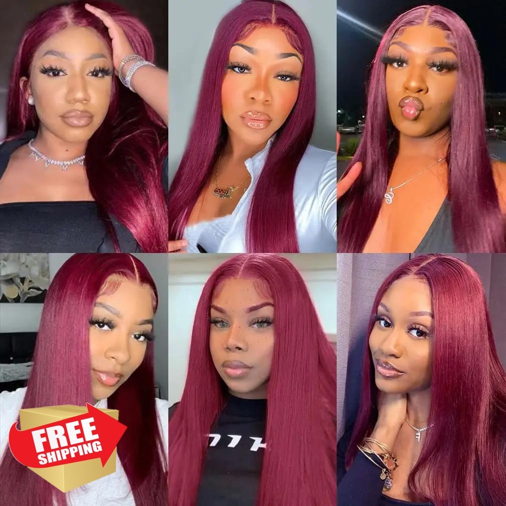 FuivJuix 22 24 26 Inch #99J-Burgundy Color-ST Straight Bundles