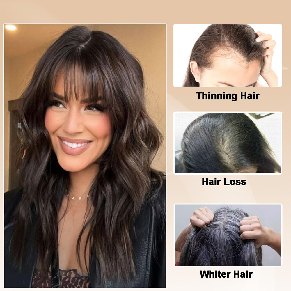 100% Real Human Clip in Hair Fringe 3D 360° Cover Air Bangs Lace Topper Toupee