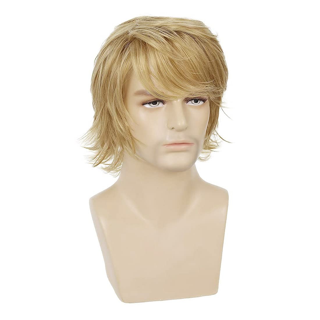 Sallcks Man Blonde Short Fluffy Layered Wig natural synthetic stage performance