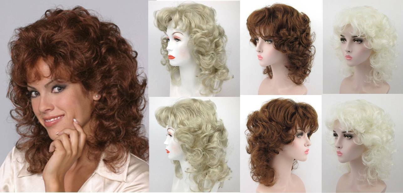 80’S WOMENS MEDIUM LENGTH WAVY LOOSE CURLS CURLY WIG W/ LAYERED FRONT SIDES LISA
