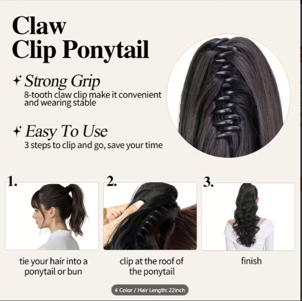 Rust Wavy Claw Clip Ponytail Hair Extension 24″ Long Synthetic Hairpiece New