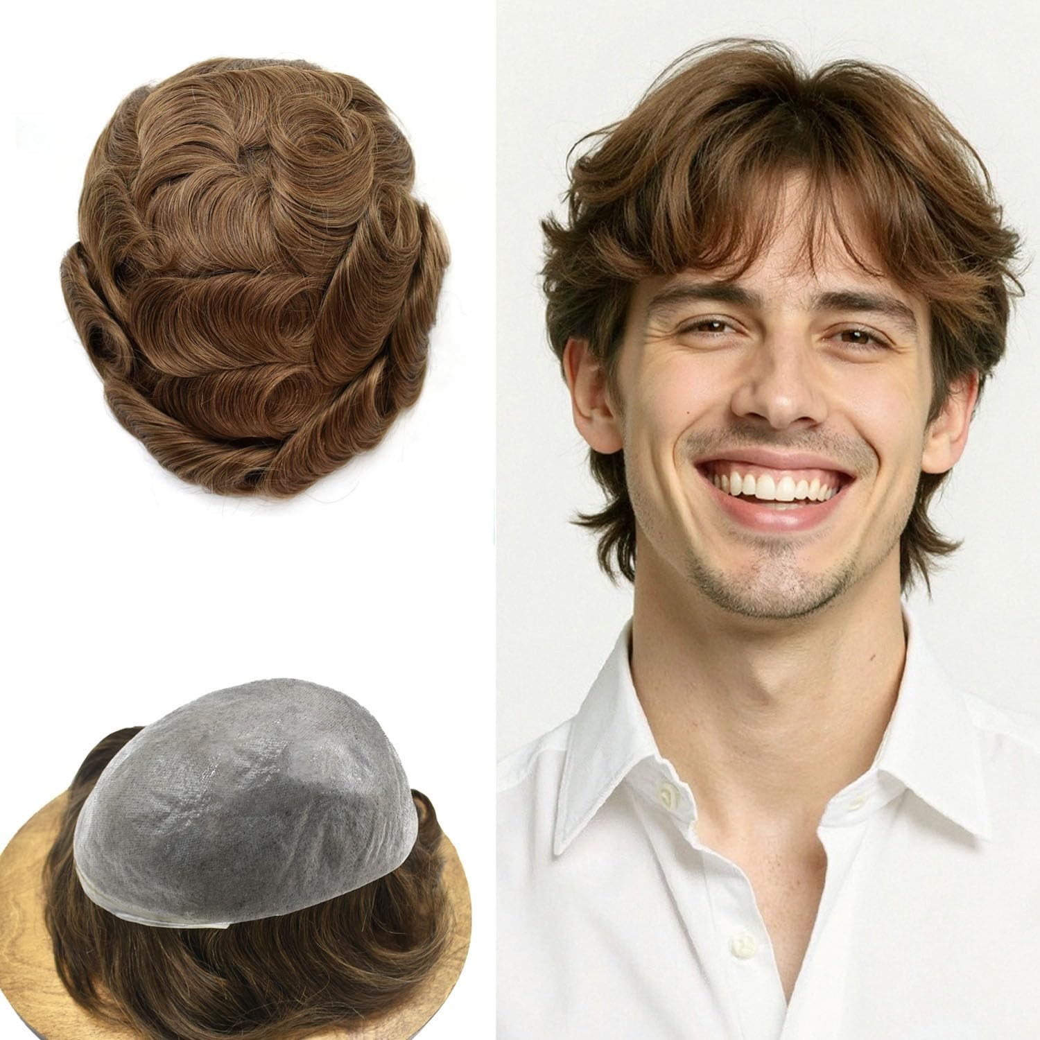 Men Toupee Human Hair Replacement Systems for Men Ultra Thin Skin Mens Hairpiece