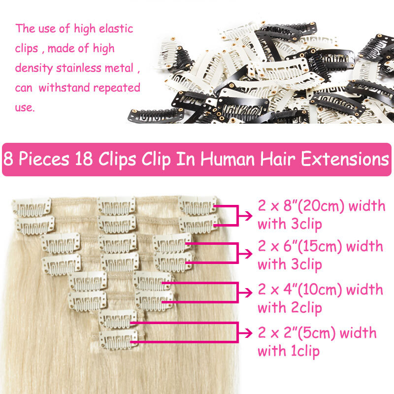 Thick Double Weft Clip In Real Remy Human Hair Extensions 8PCS Full Head Ombre T