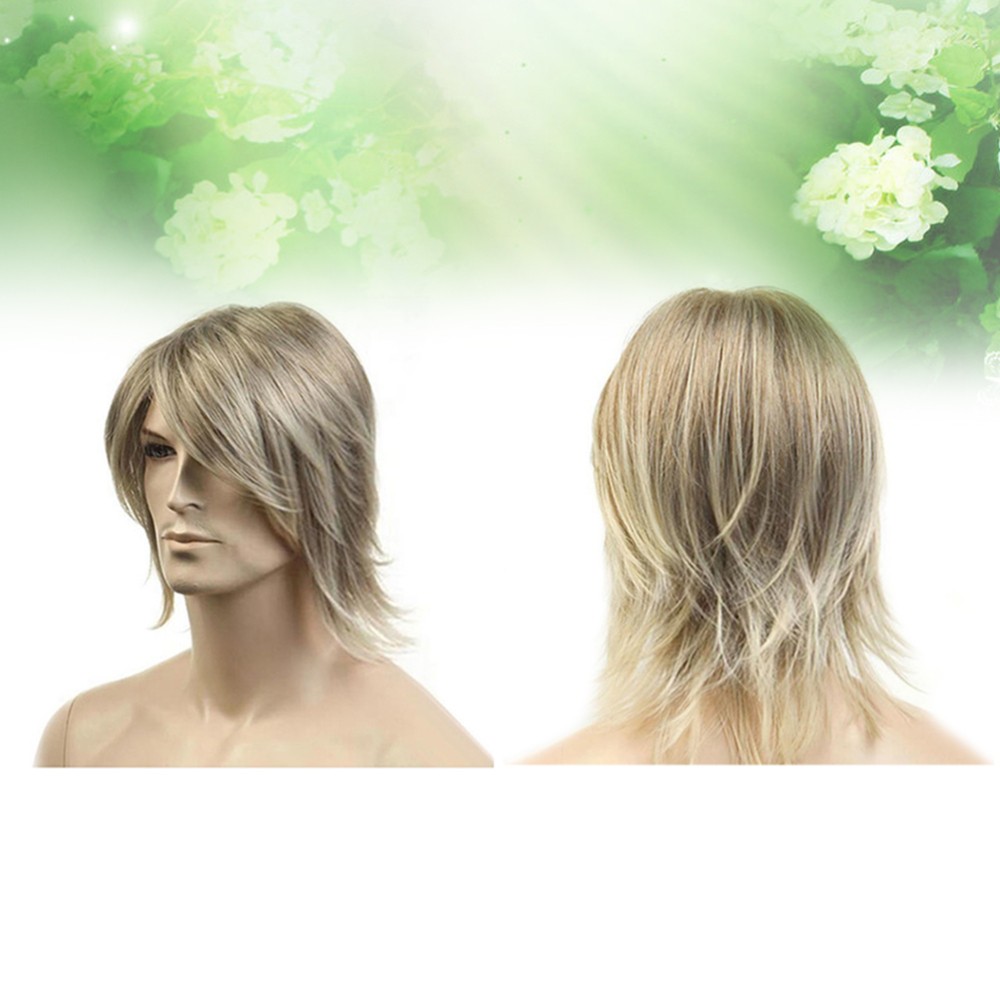 Men’s Wig Side Fringe Short Hair Net Wig Set High Temperature Wire Wig Decor