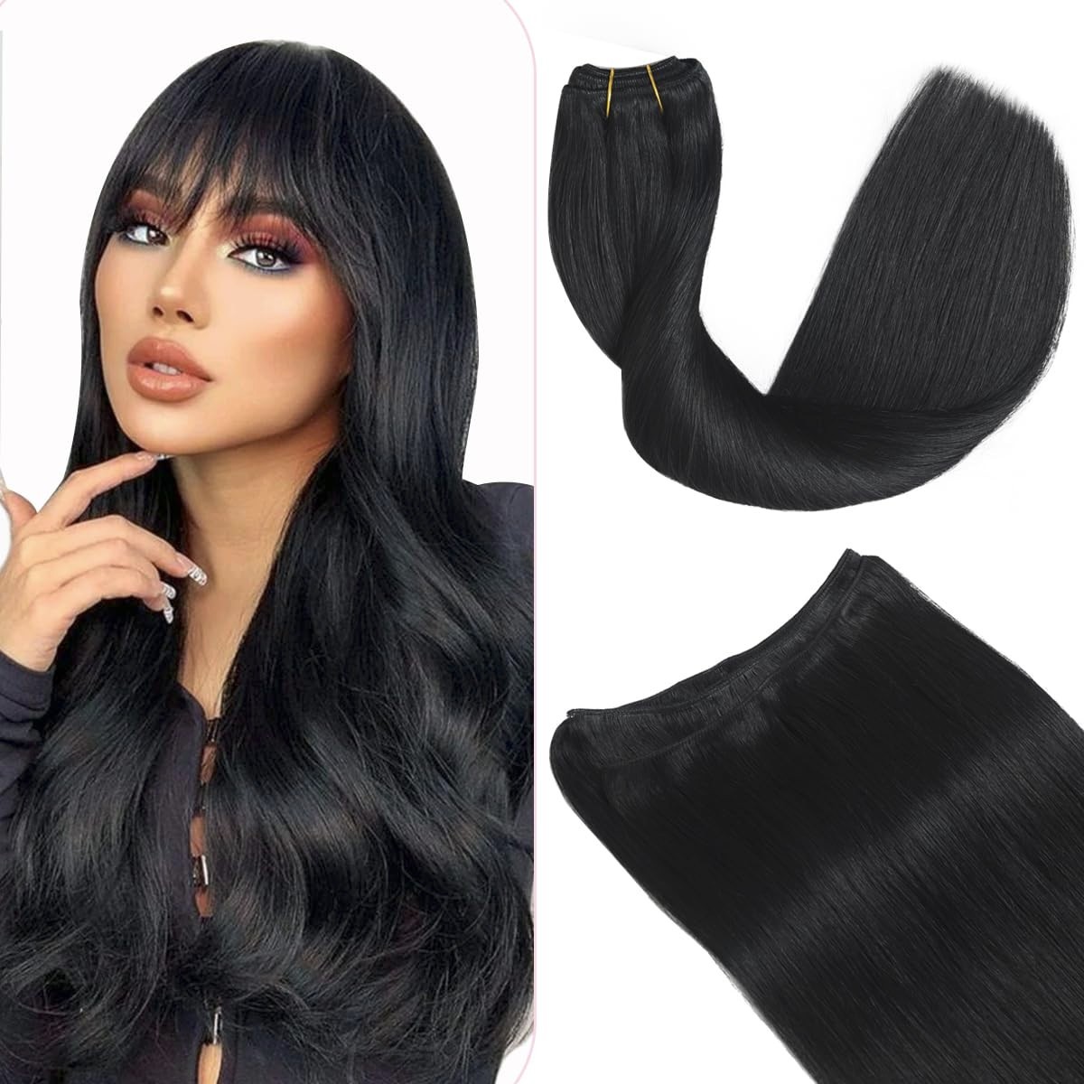 100%Human Hair Weft Hair Extensions Double Weft Machine Stitching Remy Real Hair