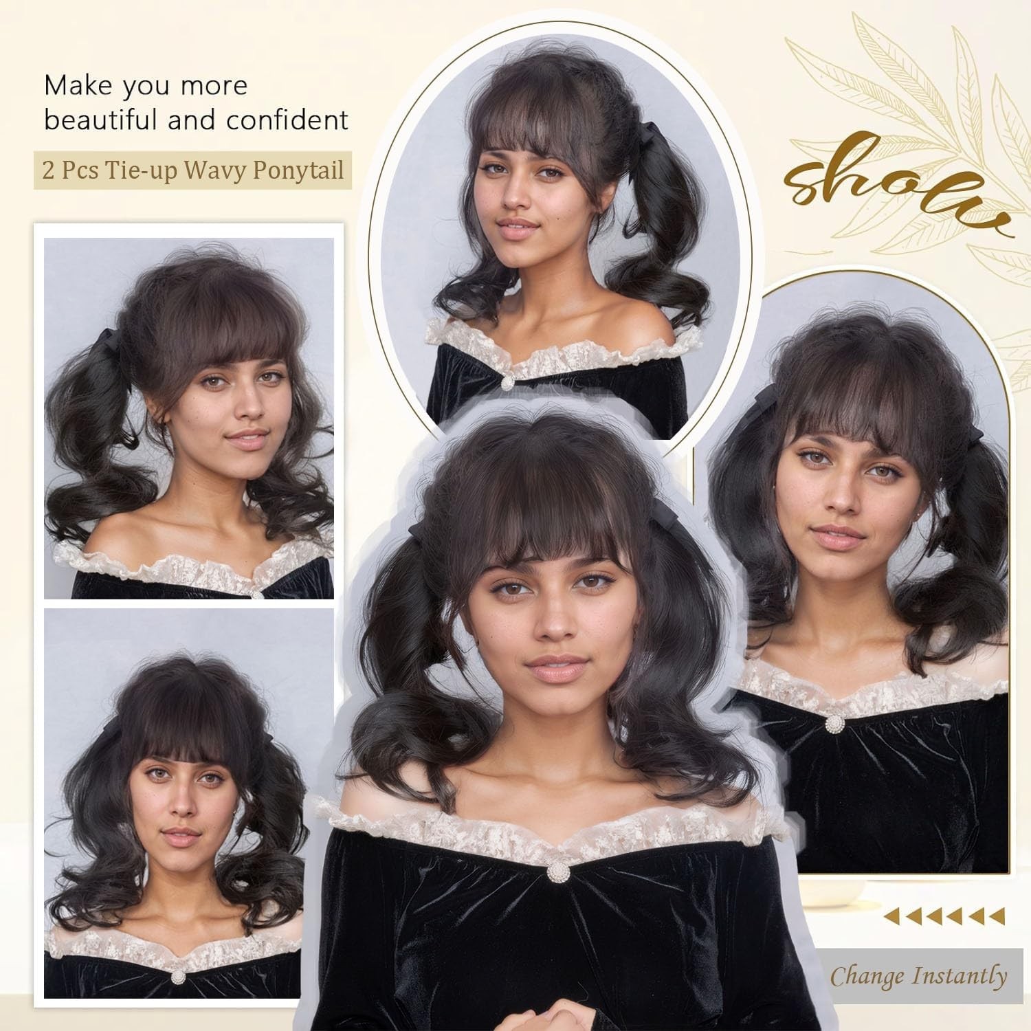 2Pcs Short Wavy Ponytail Hairpiece Light No Pressure Synthetic Hair Extension…