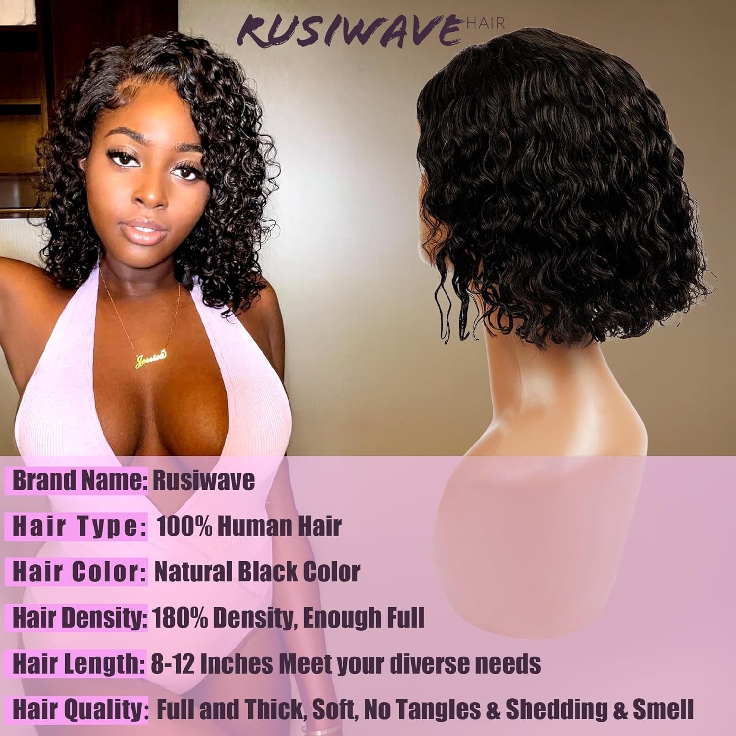 Glueless Bob Wig Human Hair for Women Water Wave Wigs Cut Lace Frontal Natural