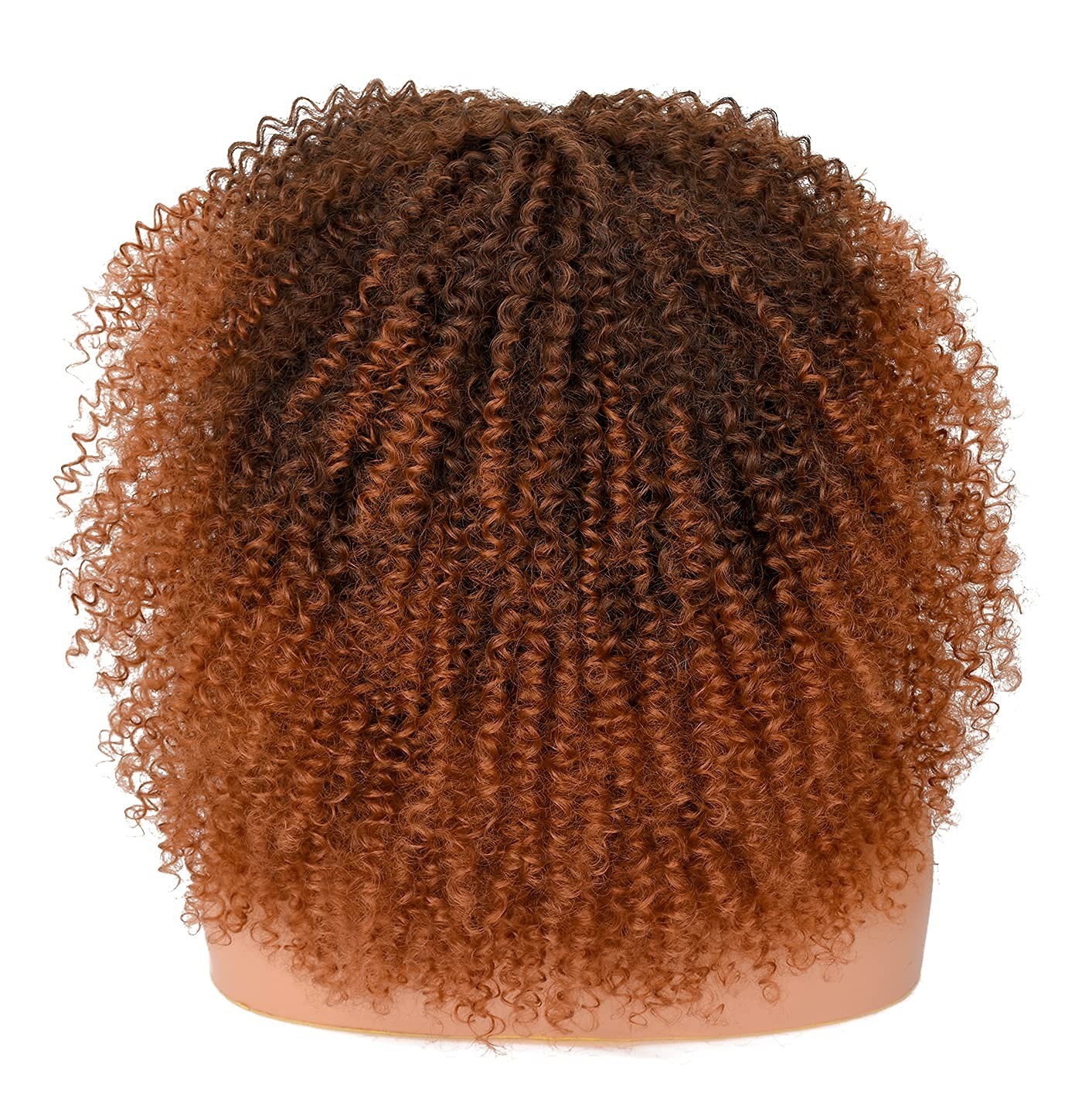 16-Inch Glueless Afro Curly Wig with Bangs – Black to Brown Heat-Resistant Style