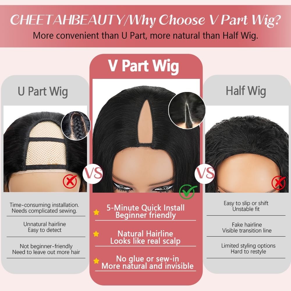 20-Inch Body Wave V Part Wig – 180% Density Glueless Human Hair Half Wig, No Sew