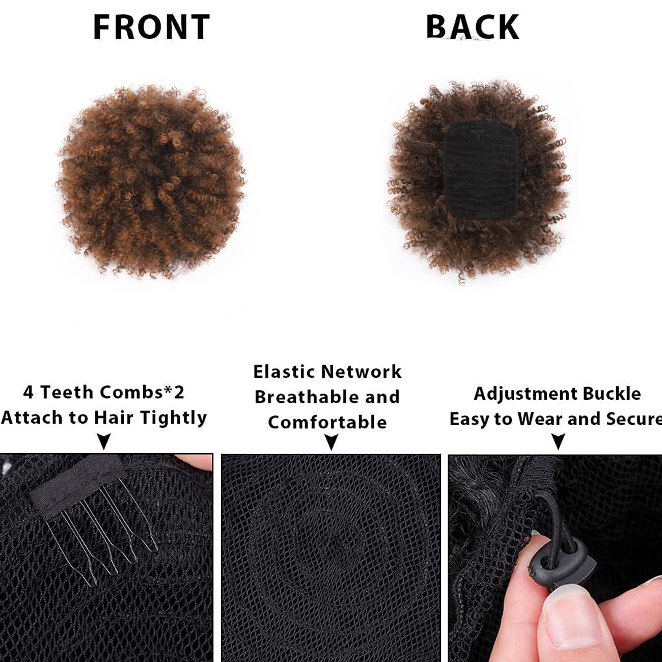 CECINILL Afro Puff kinky curly Drawstring Ponytail Extension, Bun 2 Clips Bx 6